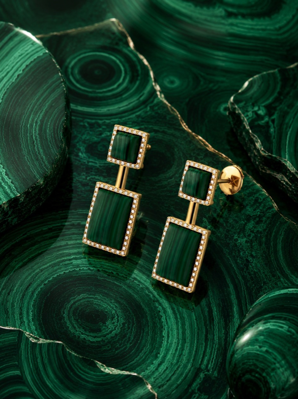 Powerstone Malachite Double Square Earrings