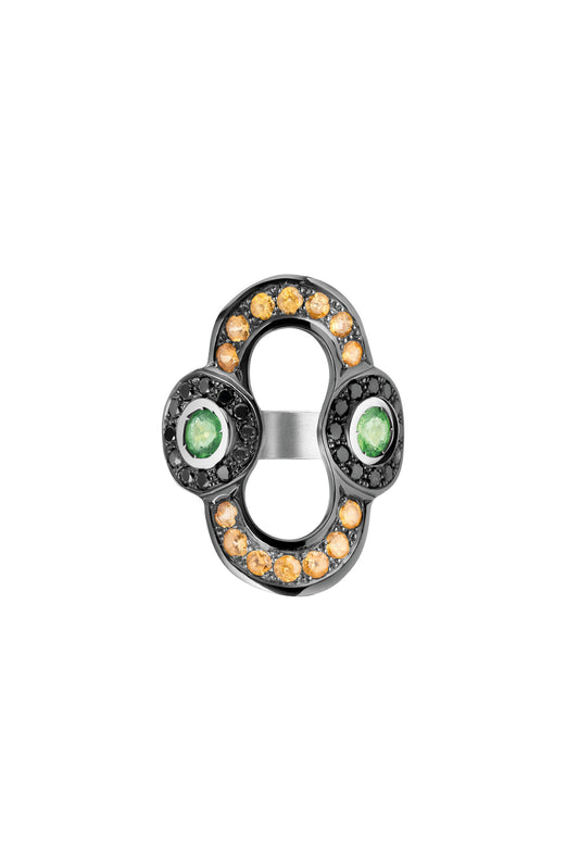 Ring orange sapphires, tsavorites