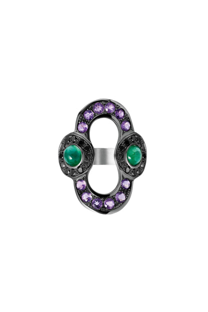 Emerald & Amethyst Link Ring