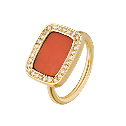Powerstone Coral & Diamond Ring