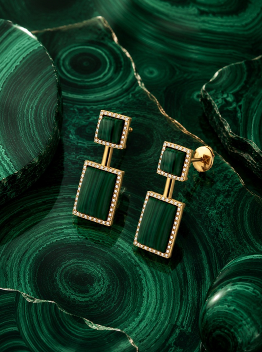 Powerstone Malachite Double Square Earrings