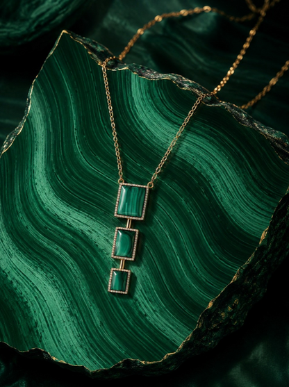 Powerstone Malachite Triple Square Necklace