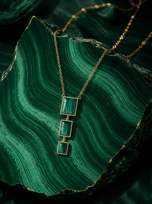 Powerstone Malachite Triple Square Necklace