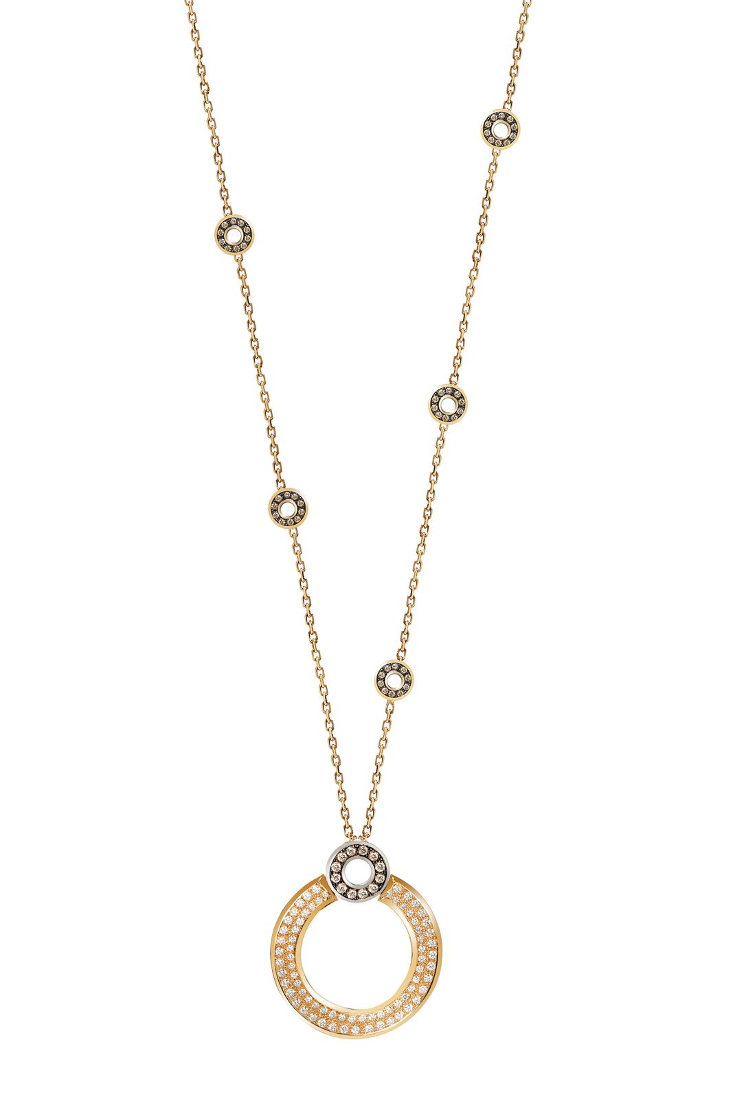 Sautoir yellow gold white and champagne diamants